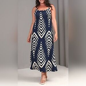 Navy & White Geometric Maxi Dress Size M